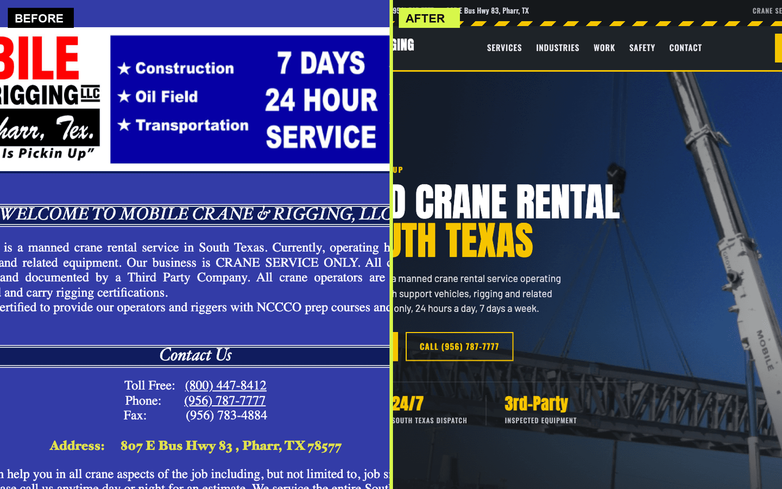 Mobile Crane & Rigging website before and after