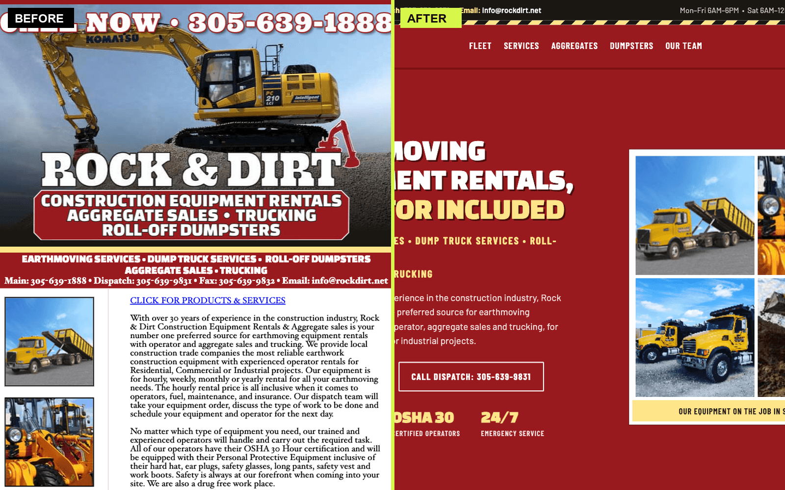 Rock & Dirt website before and after