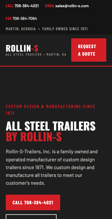 Rollin-S Trailers redesigned mobile website