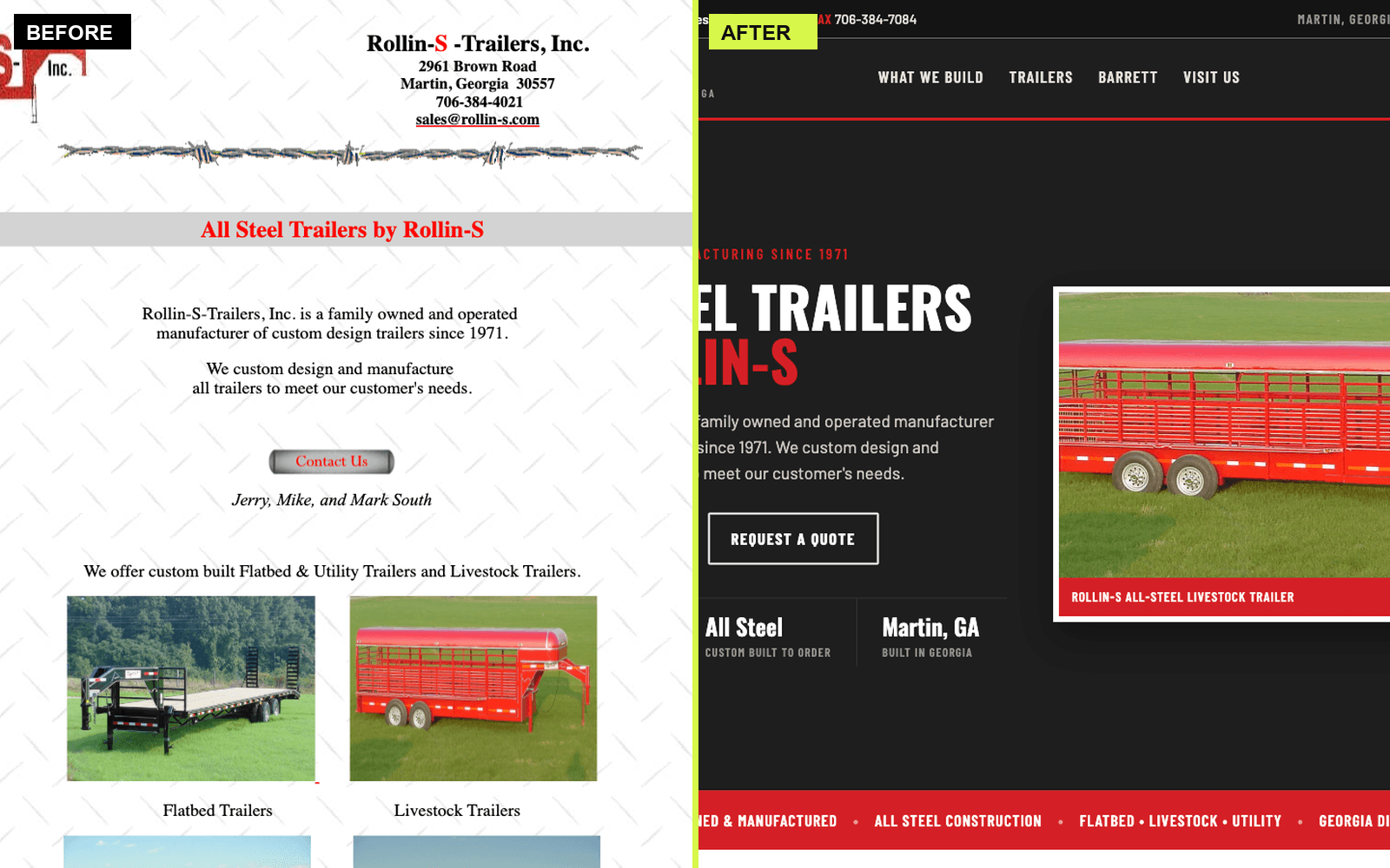 Rollin-S Trailers website before and after