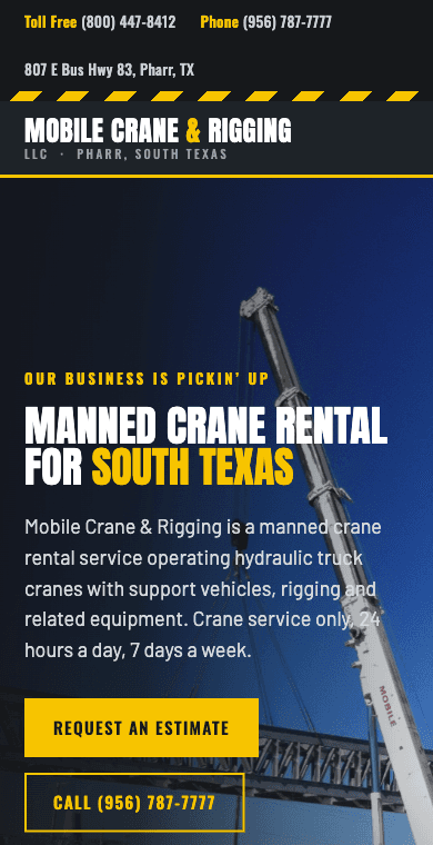 Mobile Crane & Rigging redesigned mobile website