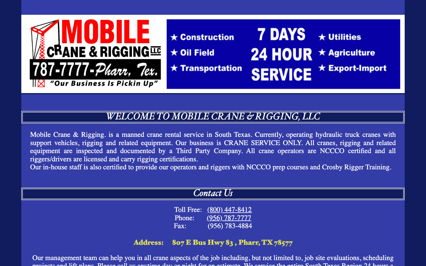 Previous Mobile Crane & Rigging website